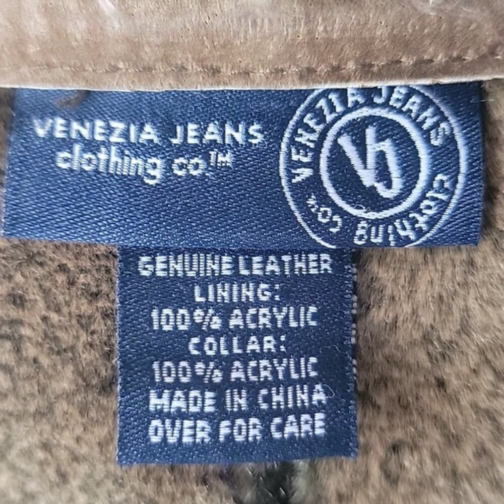 VENEZIA JEANS VTG Brown Suede Exposed Seam Faux Fur Lapel Collar Jacket Coat - Picture 7 of 11
